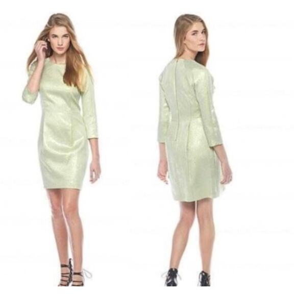 Rachel Roy Dress Womens 0 Green Metallic Jacquard Mini Sheath - Picture 1 of 9